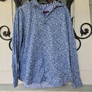 Robert Graham Blue Scroll Floral Long Sleeve Boho Luxe Button Shirt 2XL NWOT